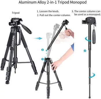 Neewer Camera Tripod Monopod Portable 69.7 Inches/177 cm Aluminum Alloy with 3-Way Swivel Pan Head Carrying Bag detail image