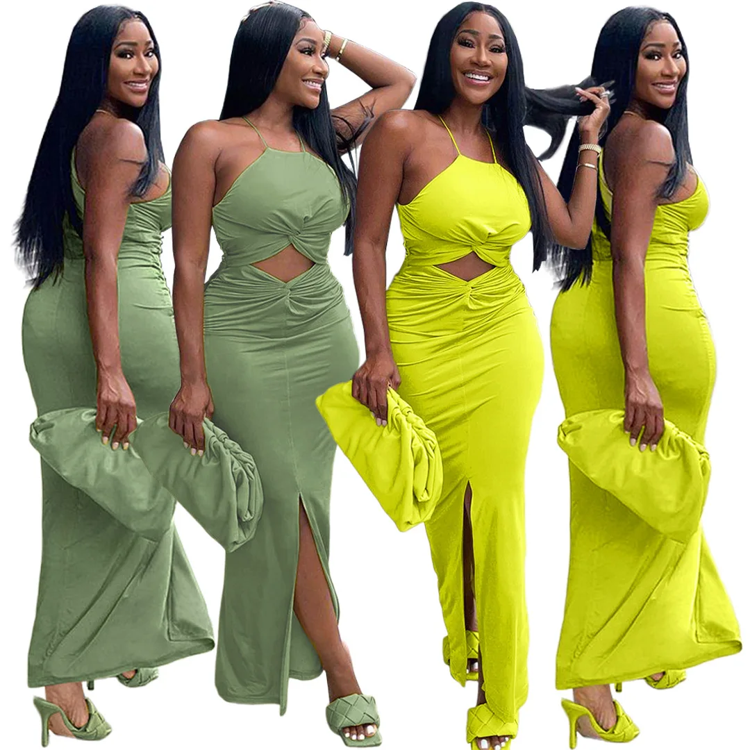 Apart Halter Dress lime-green casual look Fashion Dresses Halter Dresses 