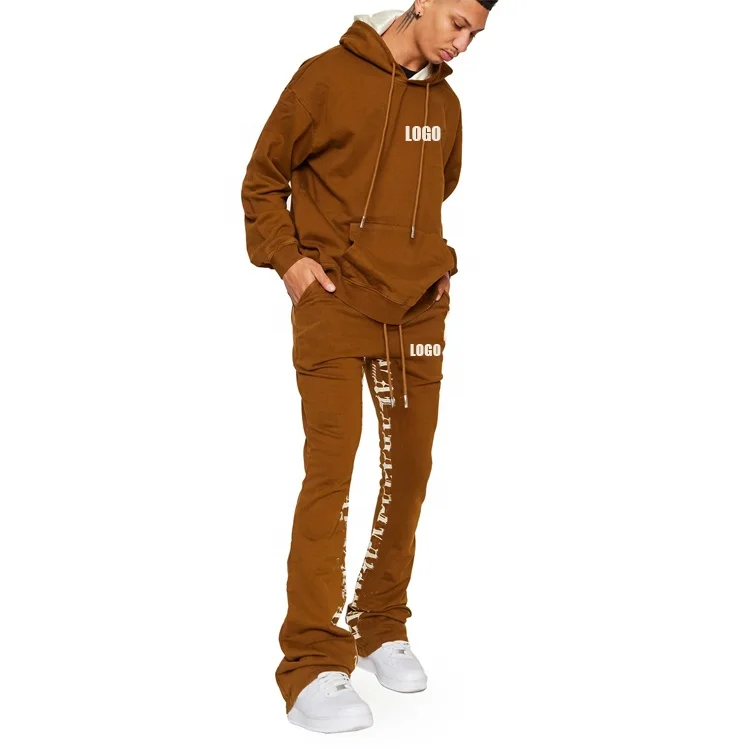 Stacked Tracksuits Stylish Men's Outfits with Brown Hoodies and