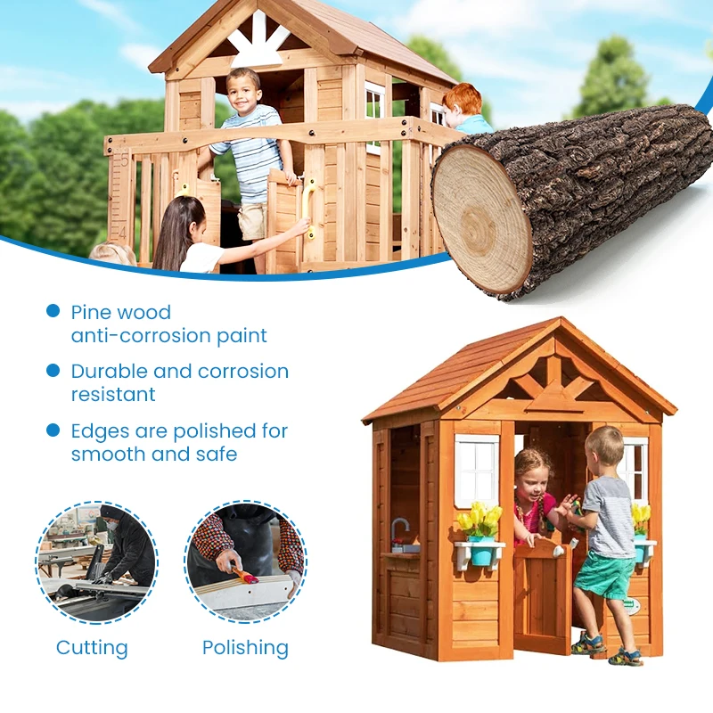 Montessori Outdoor Garden Wooden Kids Role Play Cubby House Preschool Playhouse Play Equipment Daycare Nursery Children Cottage