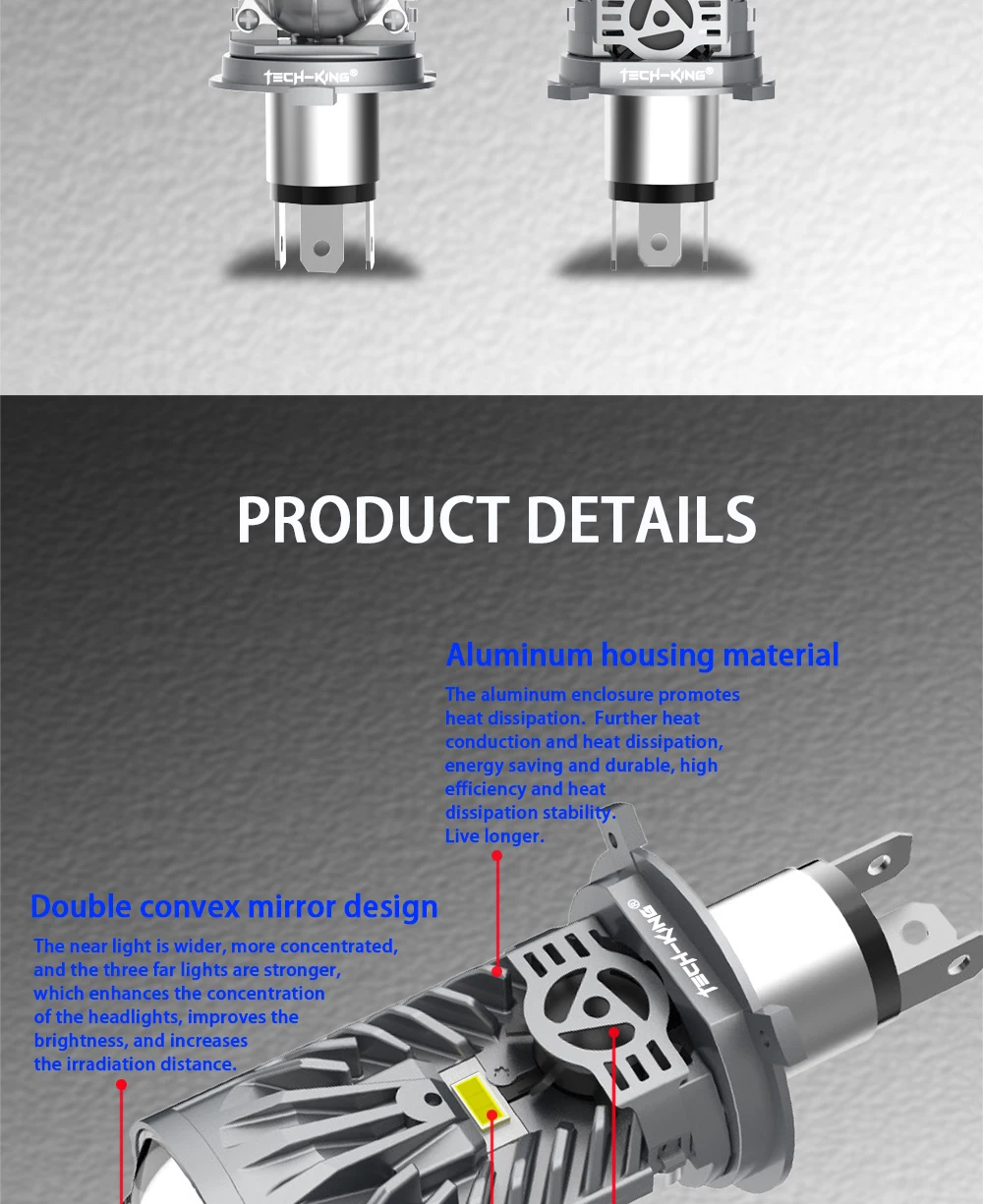 TECH-KING Plug And Play Lens H4 Super Bright Canbus 90W 6000K Mini Bi-Led Projector Lens High Low Beam Car Led Headlight bulb