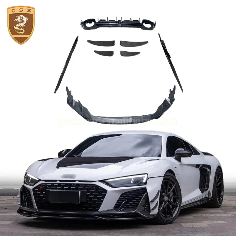 Audi R8 Body Kit Style Dry Carbon Fiber Front Lip Vent Side Skirts Rear Diffuser Lip Car Parts