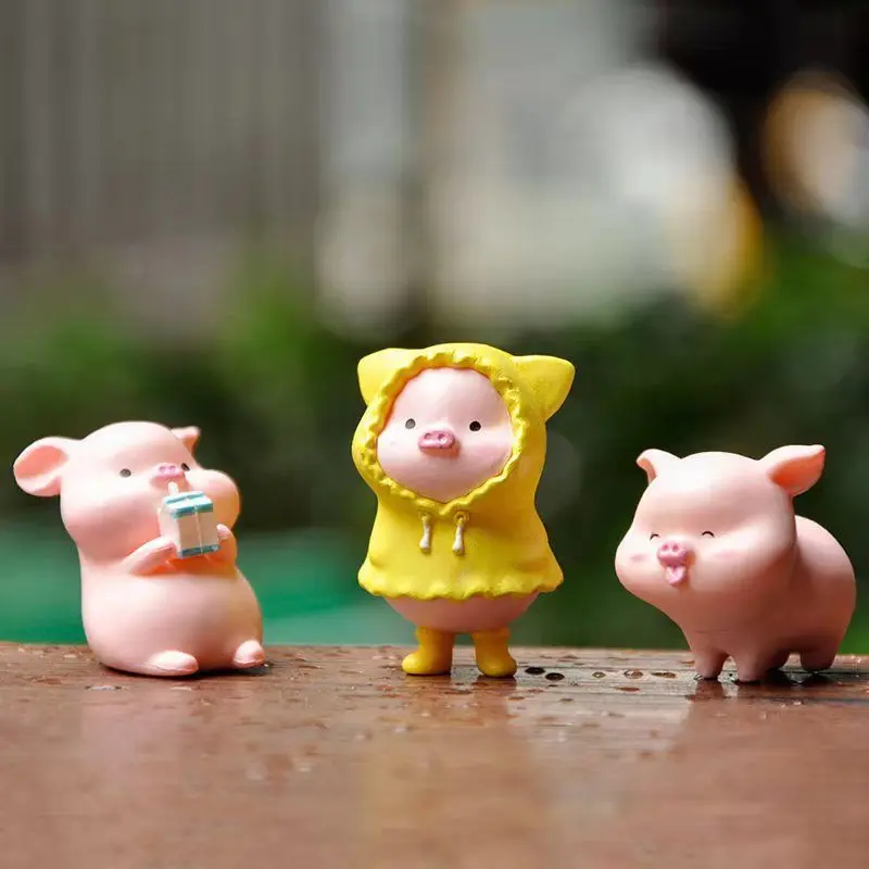 6 Pcs Mini Pigs Figurines Cute Pink Pig Family Toys Figures DIY Crafts for Fairy Garden Decoration Home Decorations