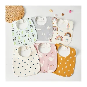 Unisex 100% Cotton Bib Set for Toddlers Waterproof and Washable Cartoon Embroidery Design for Feeding