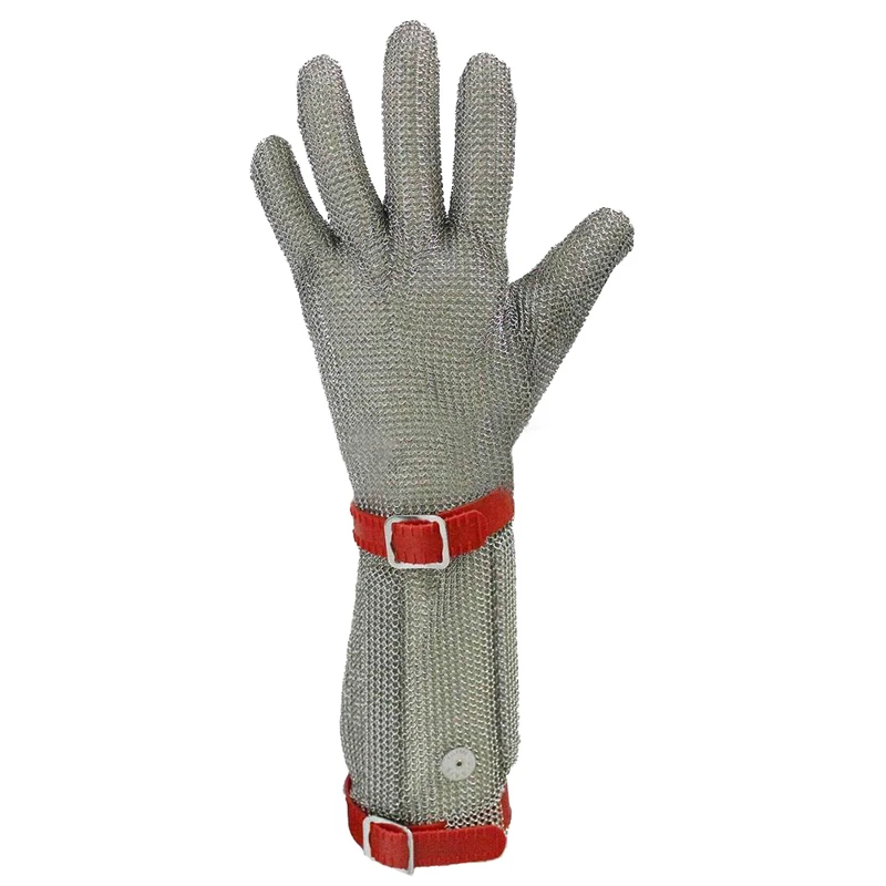 19cm TPE Belt Long Cuff Cut Resistant Stainless Steel Chain Mail Metal Mesh Butcher Safety Work Gloves