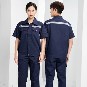 Summer Polyester Cotton Reflective Strip Work Pants Long Sleeve Breathable Outdoor Labor Protection Factory Short Sleeve