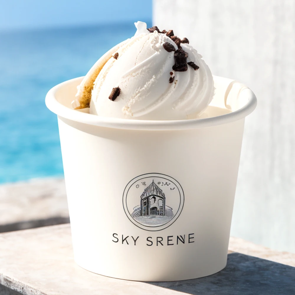 Single Wall Biodegradable Kraft Paper Ice Cream Take Away Containers Lid Branded Insulated Packaging for Convenient Enjoyment