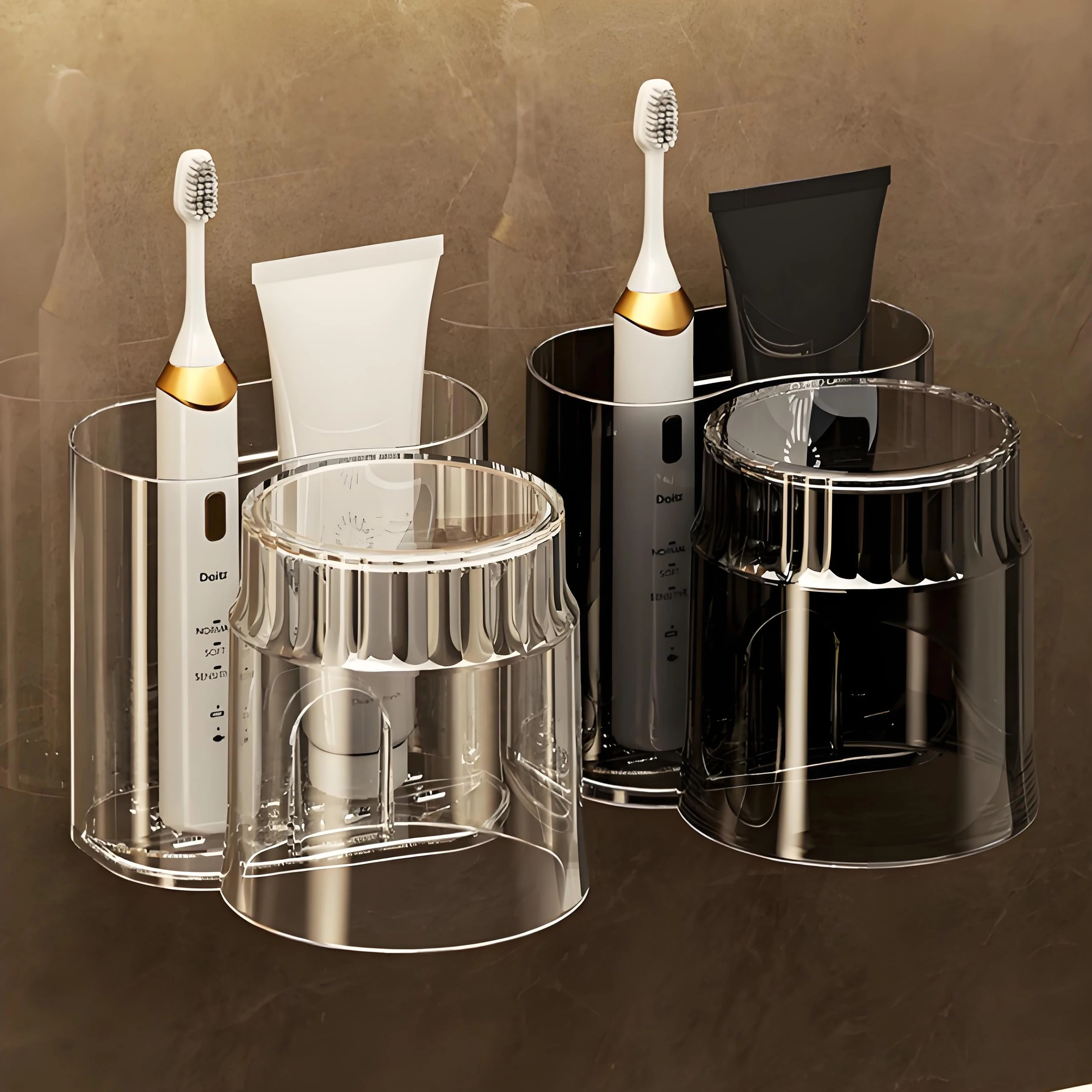 Wholesale Double-Tier Injection Storage Rack No-Punch Plastic Toothbrush Gargle Cup Holder Living Room Toilets Sundries Storage