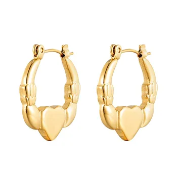 Trendy Hot Anti-fallout Peplum Earrings Niche Designs Golden Hoop Stainless Steel Unisex Circle Stud Earrings
