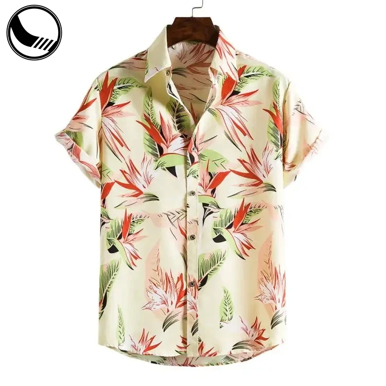 Summer Colorful Flower Men Loose Rayon Short Sleeve Hawaiian Shirt