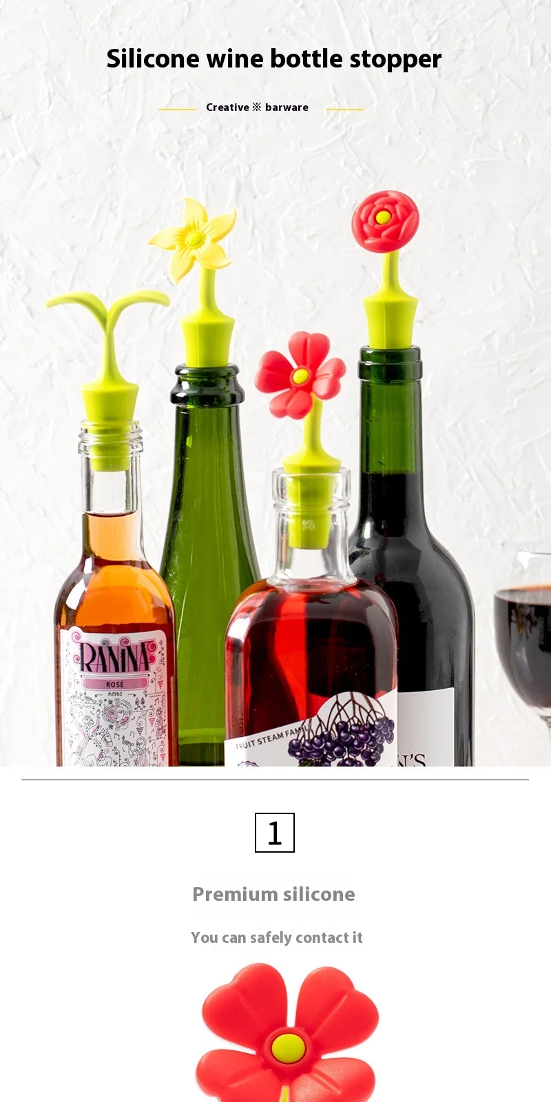 Flower Shaped Silicone Wine Stopper Red Vacuum Bottle Stopper with Household Sealed Kitchen Seasoning Cap for Red Wine Storage manufacture