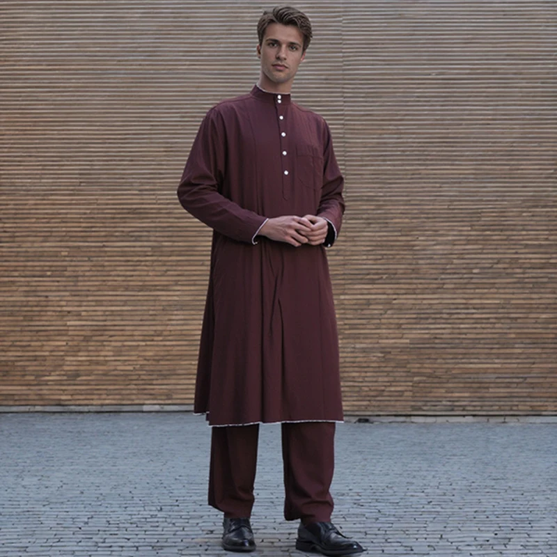 Custom Islamic Men's Robe Set Arabic Dubai Saudi Traditional Wear Long Sleeve Muslim Prayer Dress