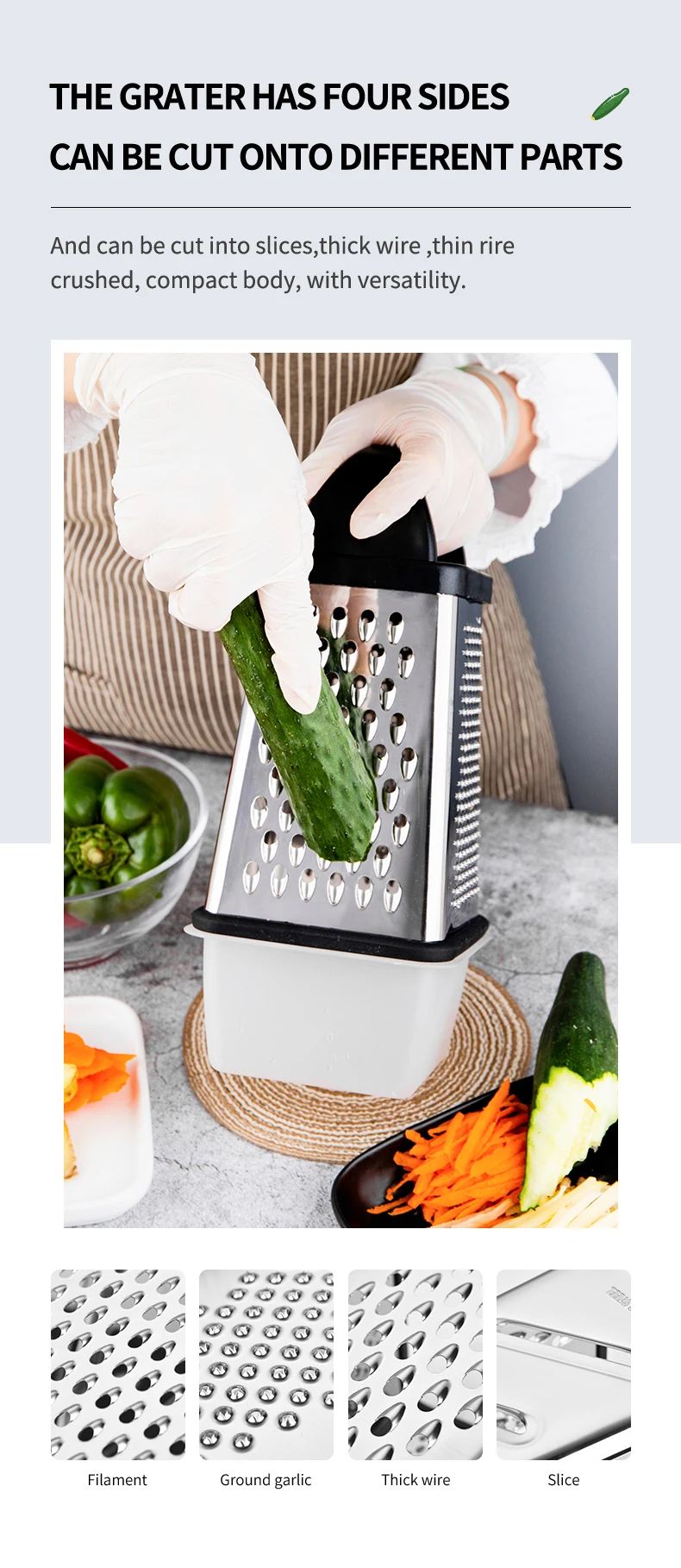 Multi-functional Stainless Steel Professional Coconut Cassava Grater Box 4 Sided Manual Kitchen Vegetable Cheese Grater