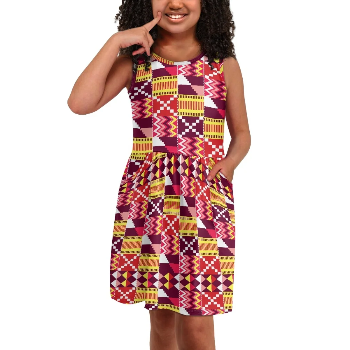 Sundress With Pocket Summer Party Fashion Custom african Ankara kitenge Print designs Dress For Kids Girl 2 to 14 years old Alibaba