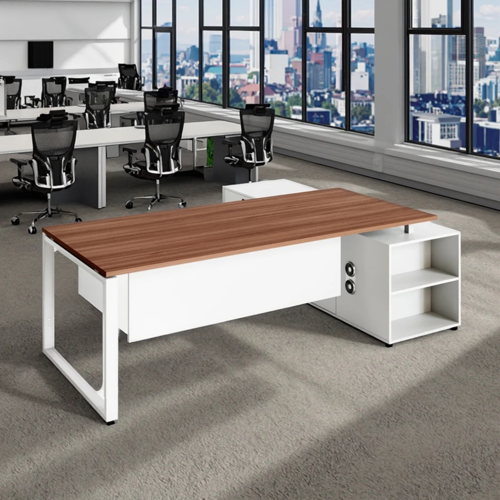 Modern High Quality Executive Office Desk with Multifunctional Lift Socket Storage Cabinet Steel Frame Workstation for Business 6