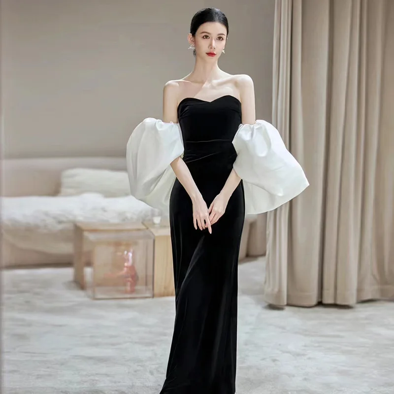 sachin and babi light blue dress Engagement Gothic Black Wedding Dresses Formal A-Line Illusion Neck Lo   DingJi WeddingDress