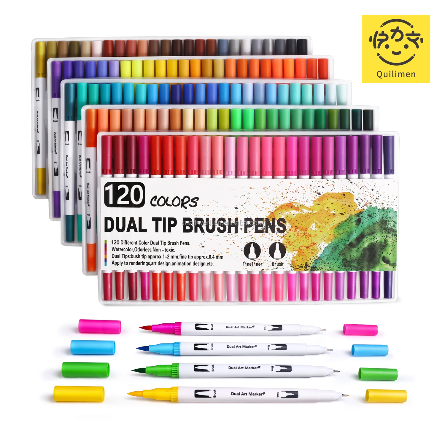 60 24 12 Colors Art Marker, 0.4-2mm Colored Pens Dual Tip Brush