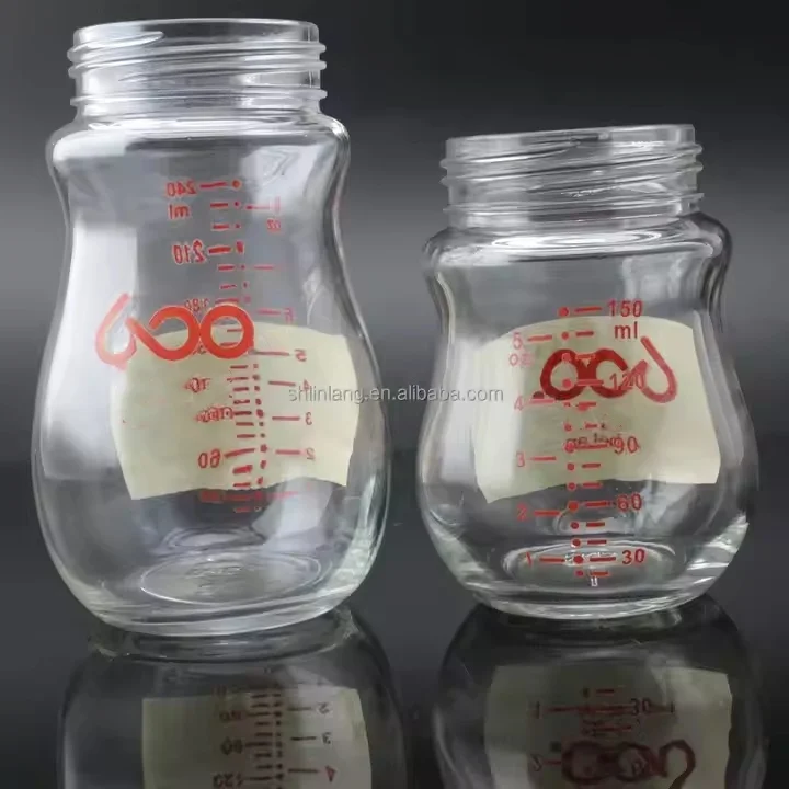 Shanghai Linlang Wide Neck Safe Toughened Glass Baby Bottle Anti-shock Baby Feeding Bottle Glass Baby Bottles