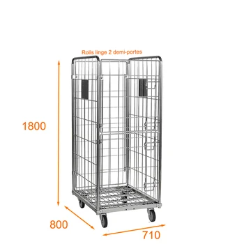 710x800xH1800 Metal Roll Cage Container Medium Duty Laundry Trolley Cart with Wheels Cage Trolley for Laundry Hospital