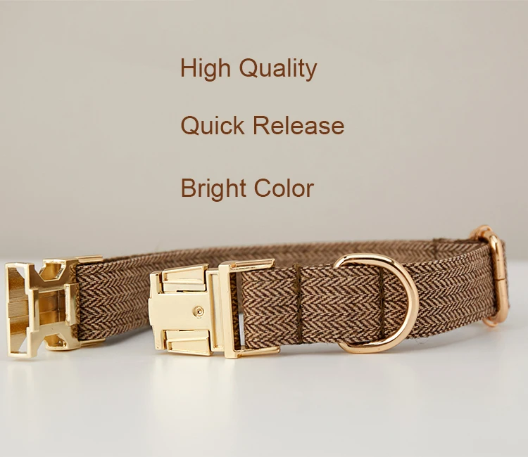 Luxury Premium Adjustable Tweed Fabric Metal Buckle Dog Bow Tie Collars