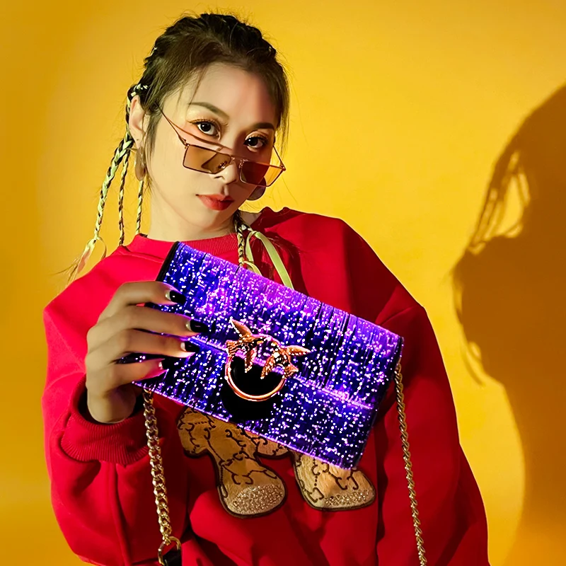 2022 Rechargeable Glowing women led light bag purse lady handbag