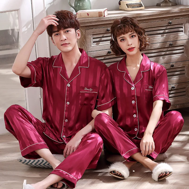 Couple pajamas women summer thin satin