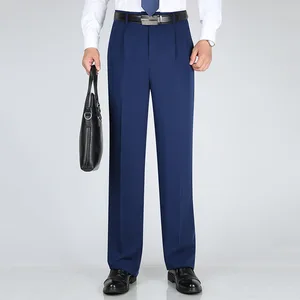 Double-pleated High-waisted Men's Loose Straight-leg Suit Pants for Spring and Summer Pants with No Ironing Required