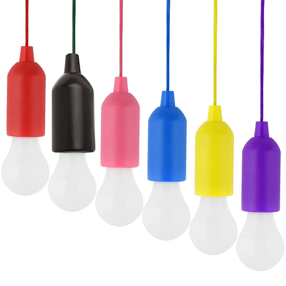 Colorful LED Hanging Lamp Bulb Portable Drawstring Retro Lighting Home Tent Camping Light Pull Cord Led Bulb Battery Powered