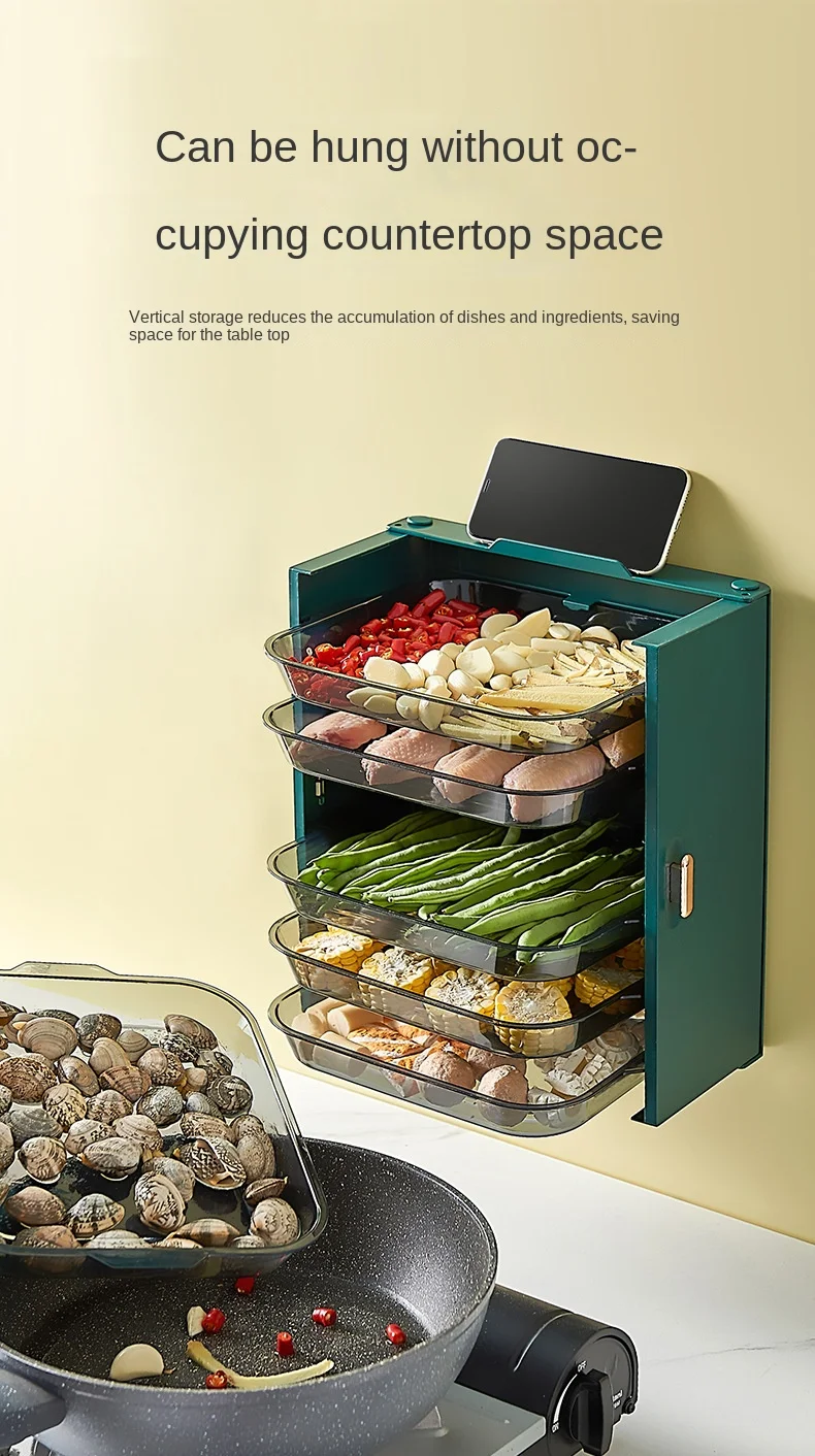 Wall Mounted Stackable Side Dishes Cooking Plates Storage Rack Multi-layer Vegetable Tray Kitchen Rack Food Storage Organizer