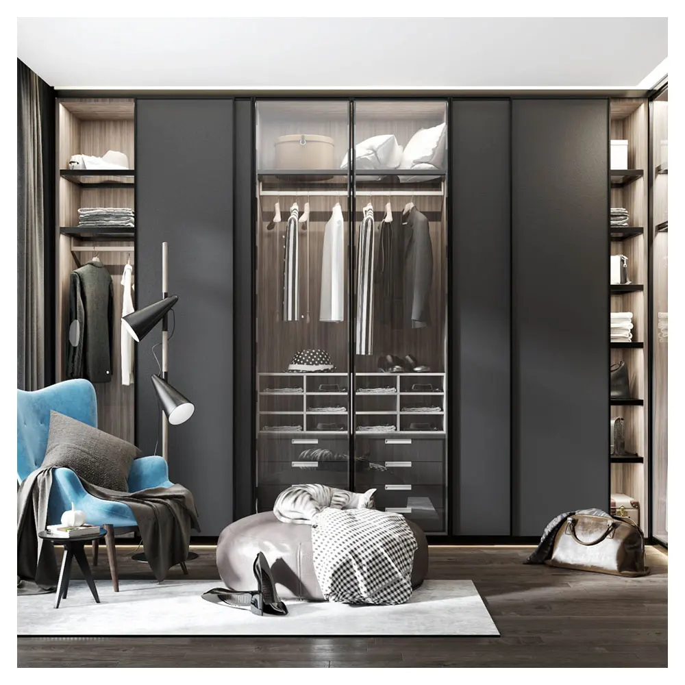 Black Modern Style Wooden Door And Glass Door