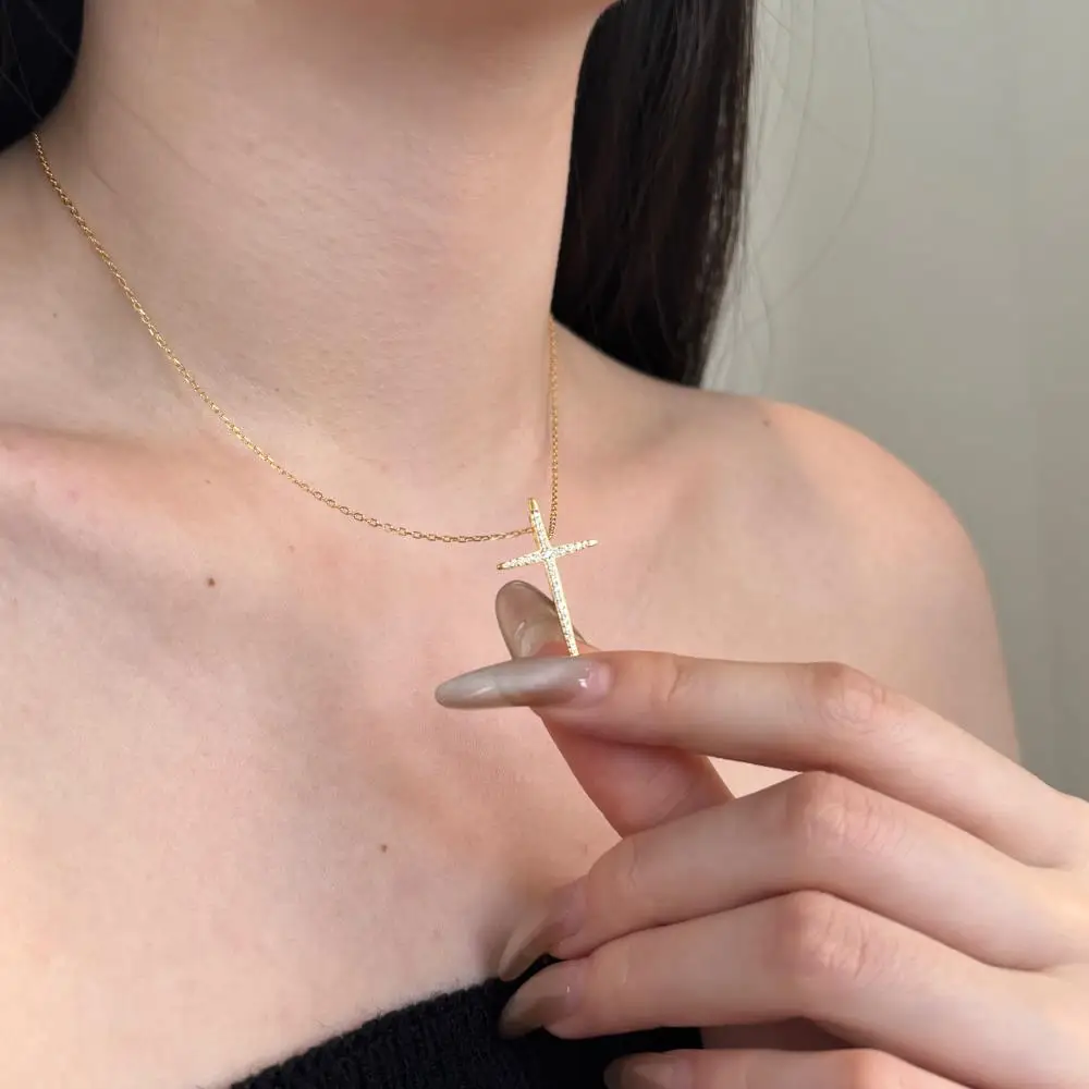 KAKODIY small zircon women's necklace jewelry 925 sterling silver 18K gold plated religious cross pendant necklace detail 1
