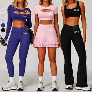 Custom Logo Fitness Set Woman Beauty Back Shock-proof Yoga Bra Top Tight Elastic Leggings Women 7 Piece Sports Fitness Sets