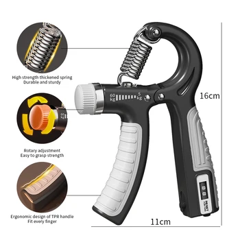 Adjustable automatic counting display durable sturdy fitness hand grip trainer with anti slip handle