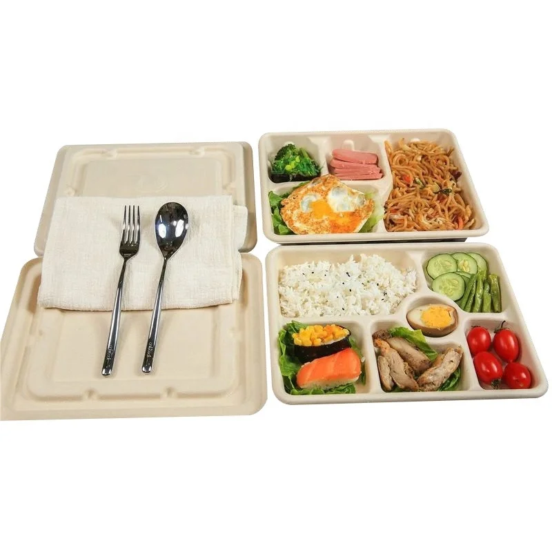 Biodegradable disposable food clamshell/3 5 compartments food box/tray