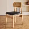 Legno Massello Naturale - Intreccio in Rattan - Pelle Microfibra Nera