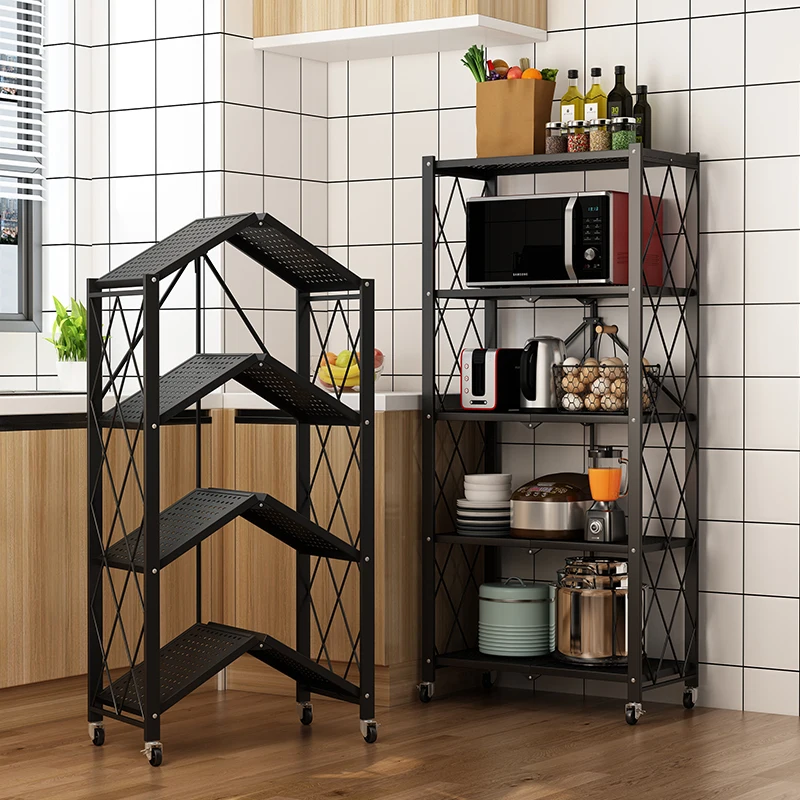 floor-standing multi-layer installation-free kitchen folding shelf