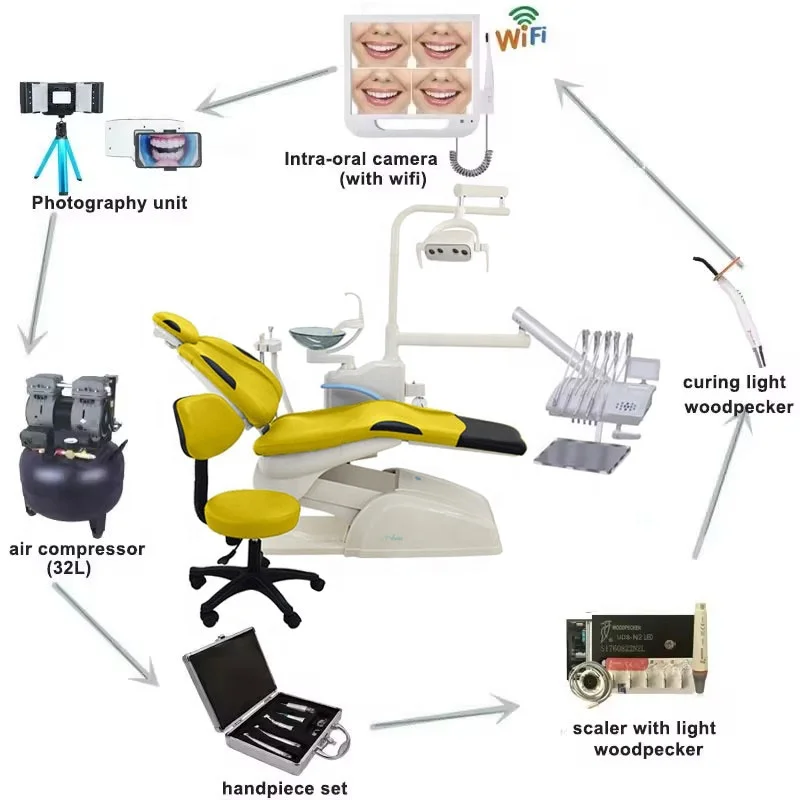 High quality dental chair dental hospital clinic treatment equipment with air compressor manufacture