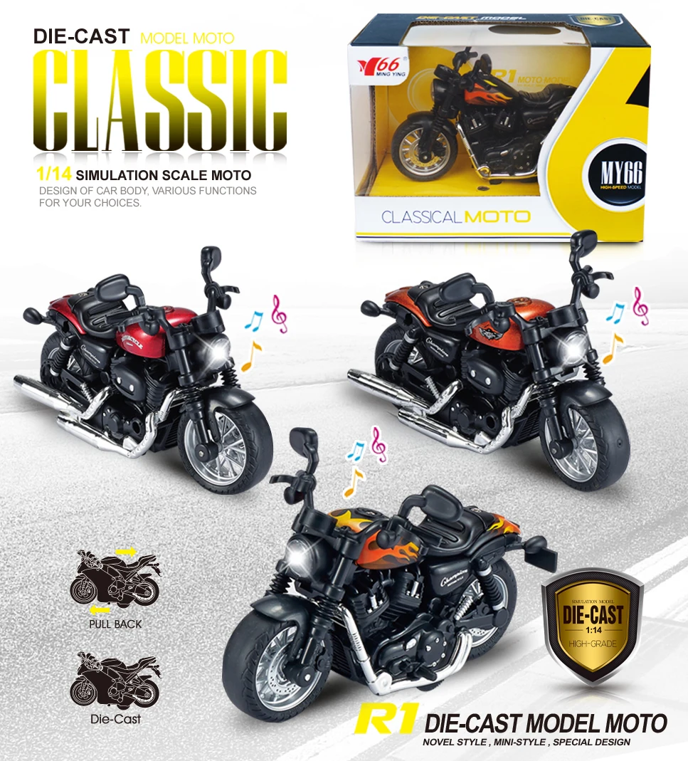 Wholesale Diecast Cars Model 1:14 Scale Diecast Motorcycle Toys Light and Sound Metal Simulation Pull Back Car