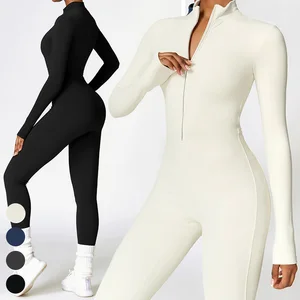 BOJIN 2026 Custom Sports Bodysuit Women's Long Sleeve Yoga Jumpsuit One Piece Fleece Workout Wear Warm Fitness Jumpsuits