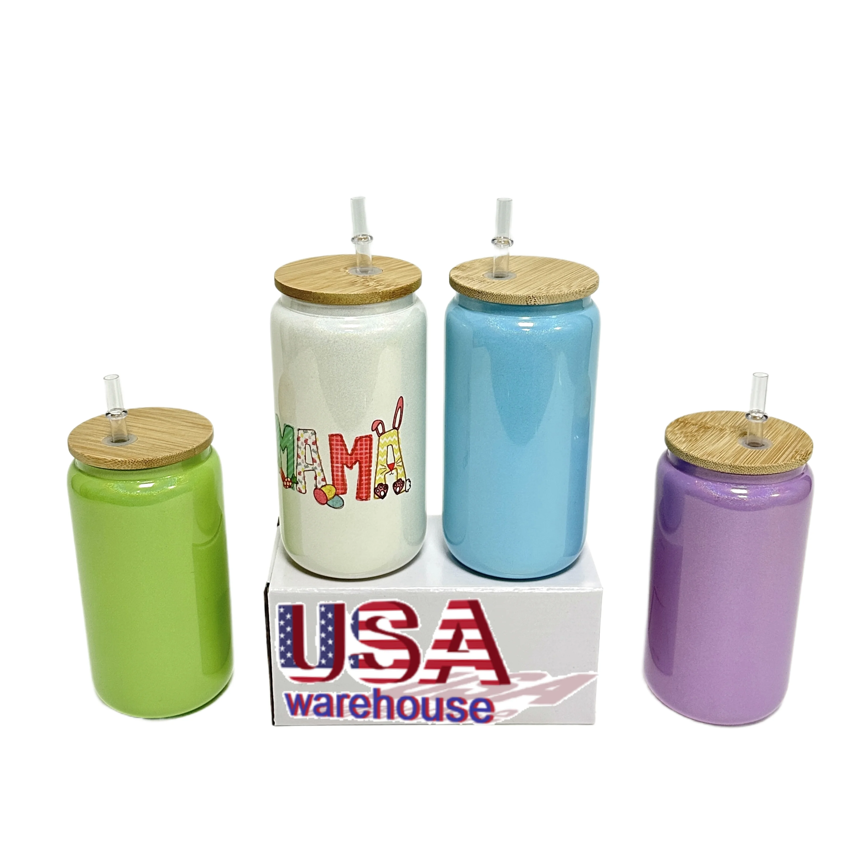 Sublimation Iridescent Glass Cans| Beer Cans with Bamboo Lid 16 oz