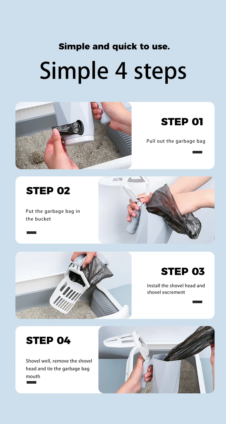 Rts Plastic Deep Shovel Cat Litter Scoop Poop Scooper With Poop Bags