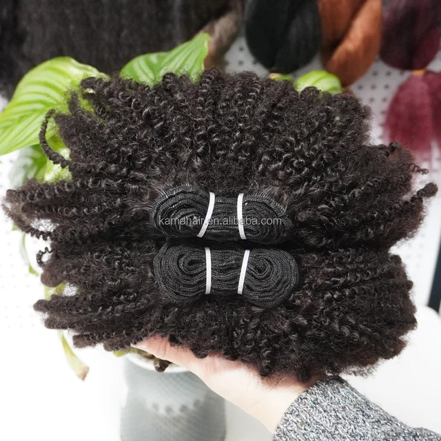 KAMA Wholesale 100% Brazilian Remy Human Hair 4C Kinky Curly Bundles Machine Double Wefted Black Natural Afro Hair Extensions