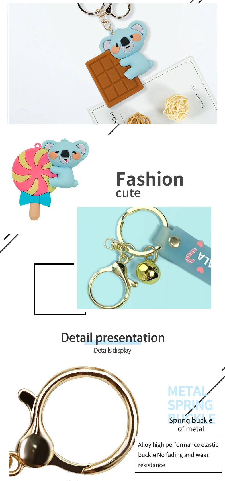 product 4 piece cute koala keychain set soft pvc animal pendant for bags  car keys birthday gifts for women-7