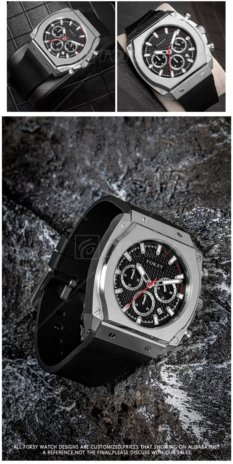 Stainless Steel Chronograph Quartz Men Luxury Wristwatch Silicone Strap ...