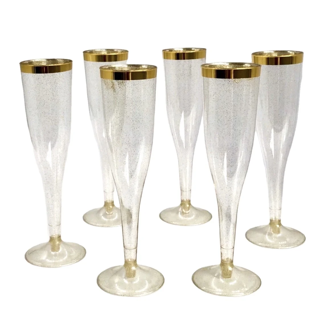 100 Pack Gold Glitter Plastic Champagne Flutes 5 Oz Clear Plastic Toasting  Glasses Disposable Wedding Party Cocktail Cups 