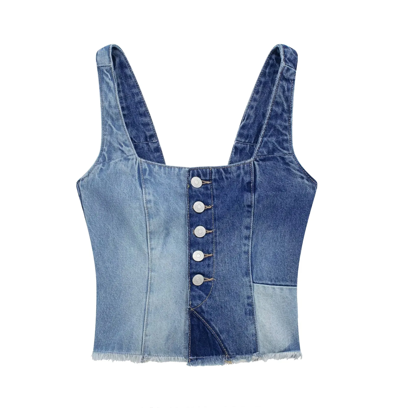 Custom Women Outdoor Breathable Casual Short Tank Top Chic Shoulder Sexy Denim Vest