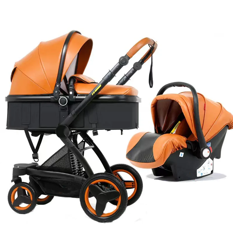 factory wholesale cheap high landscape high quality PU leather breathable soft baby stroller pram 3 in 1 for newborns for sale