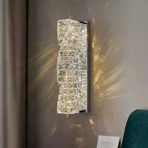 JACKSUN Modern Stainless Steel Crystal Lamp Indoor Decor Gold Crystal Wall Lamp Plated Iron Body for Living Room Bathroom Hotel