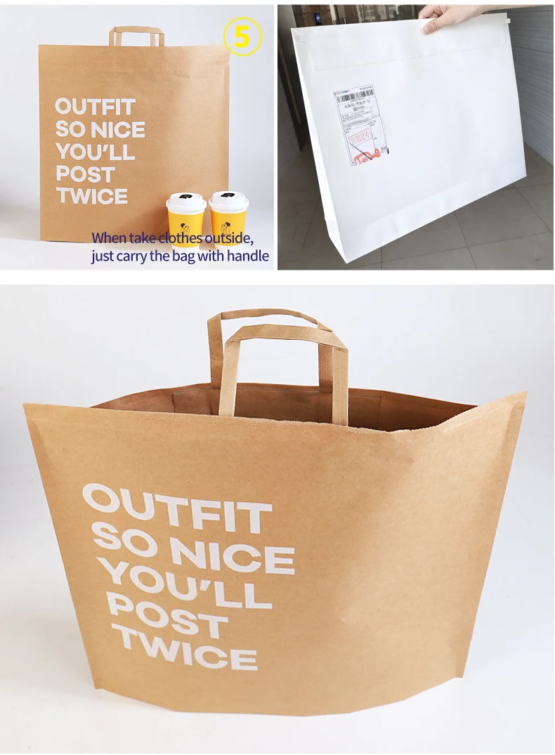 Custom Logo Printed Brown Kraft Paper Shopping Bag For Delivery