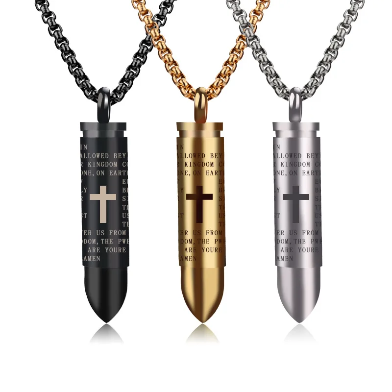 Gold Plated Hip Hop Necklace Unisex Titanium Steel Bullet-Shape Necklace Openable put Bone Ash or Perfume Family Necklace